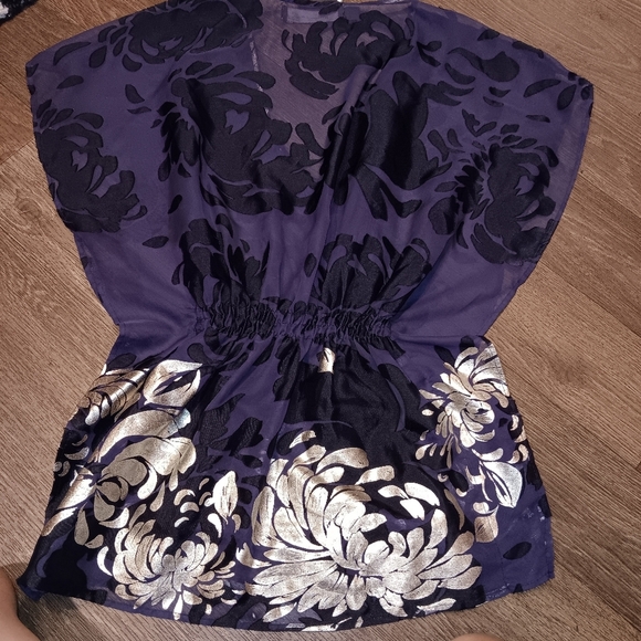 Patterson J Kincaid Purple & Gold Shear Woman's Blouse Size S With Tg $98 - Picture 3 of 4